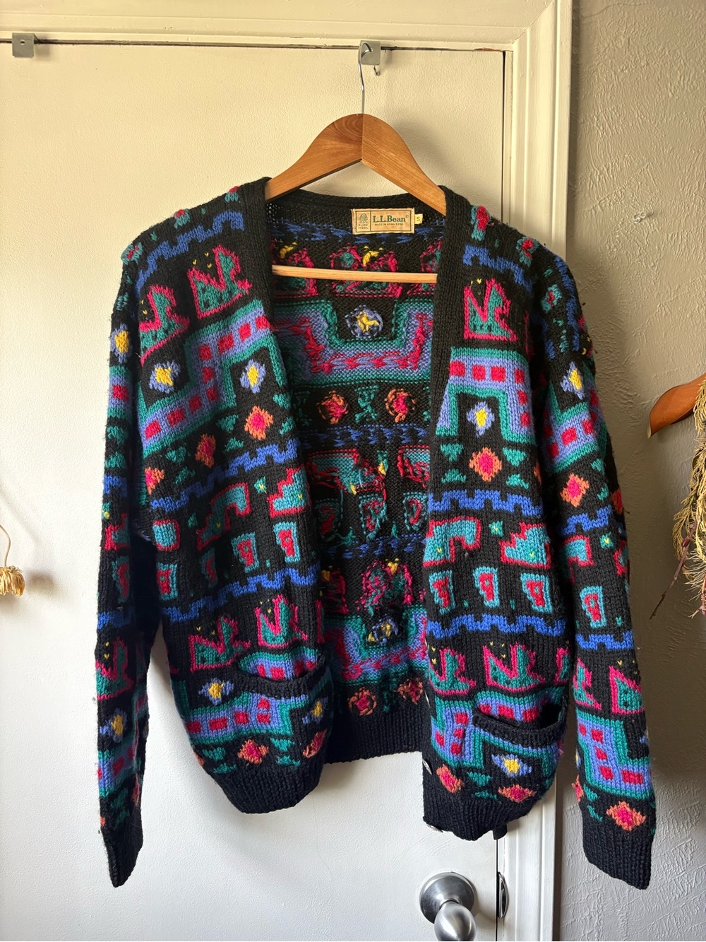 Vintage 100% Wool L.L. Bean Black Funky Cardigan